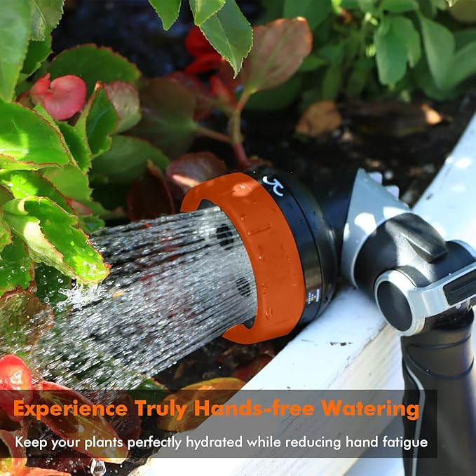 RESTMO 2-IN-1 Garden Hose Nozzle, Heavy Duty Metal Water Hose Nozzle with 4 Spray Patterns, Magic Twist and Thumb Flow Control, Ideal for Watering Plants & Lawns, Washing Cars & Pets, Orange