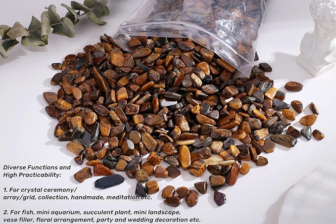 QINJIEJIE250g Tiger Eye Crystals Polished Rocks Tumbled Stones Chips Stone Crushed Quartz Crystal Natural Gem Gravel Home Decoration Succulent Plants Vase Filler Landscape Bottom Ornament 0.55lbs