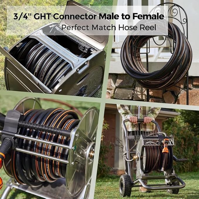 Giraffe Tools Garden Hose 30ft x 5/8", Custom Length, Heavy Duty, No Kink, Flexible, Rubber Garden Hose, Leakproof Water Hose with Male to Female Fittings, 600 Burst PSI