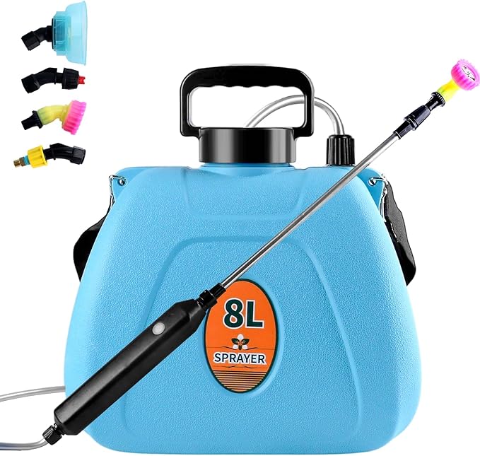 Battery Powered Garden Sprayer 2 Gallon, Electric Backpack Sprayer with USB, Weed Yard Lawn Sprayer with 5 Mist Nozzles & Retractable Wand & Adjustable Strap for Yard, Lawn and Garden