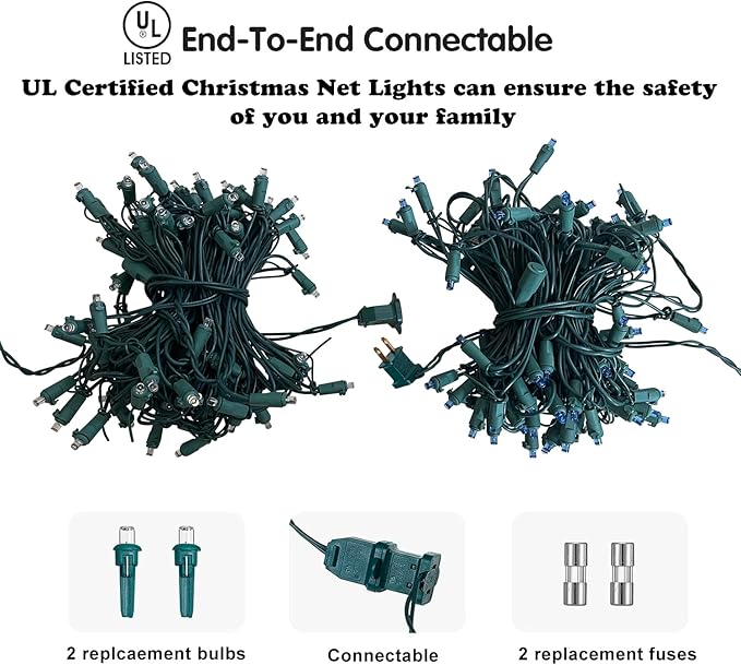 HISHINY Halloween Lights Outdoor,100LED 5ftx5ft Orange Net Lights with Connectable, Waterproof,UL Certified and Durable Green Wire Design for Bushes,Shrubs,Halloween Decorations Outdoor