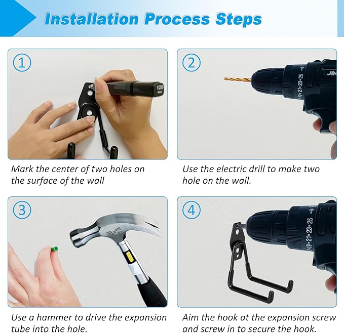 6 Pack Garage Hooks Heavy Duty, 4.9 inch Utility Steel Garage Hanger & Organizer for Organizing Garden Lawn Tools, Ladders, Garden Hose, Digging Shovel, Bikes, Ropes