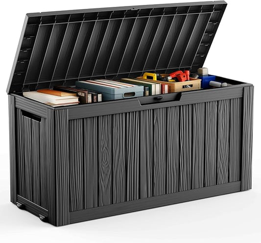 DRATO 75 Gallon Deck Box, Waterproof Resin Large Outdoor Storgae Box for Patio Furniture, Patio Cushions, Gardening Tools, Pool Supplies, Lockable