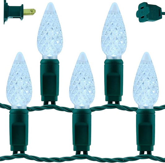 YULETIME Cool White C6 Strawberry LED Christmas Lights, 33 ft 100 Count 4" Spacing One-Piece High Waterproof UL Certified String Light (Cool White)