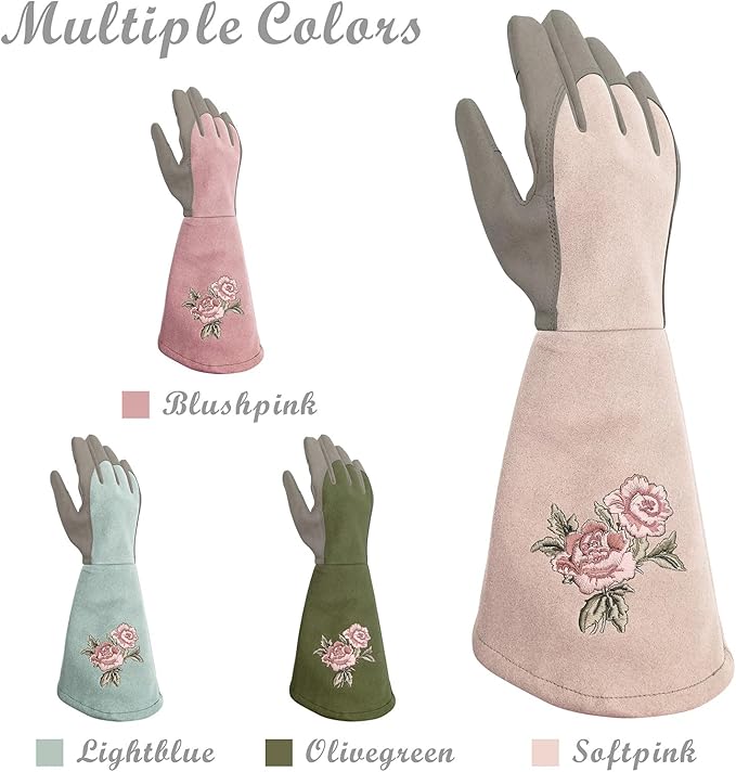 Long Gardening Gloves for Women,Durable Rose Pruning Gloves Thorn Resistant for Weeding Planting Digging(1 Pair)