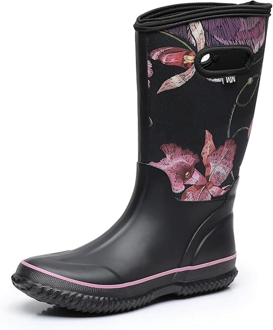 WTW Mid Calf Rain Boots for Women - Waterproof Insulated Neoprene Mud Boots Outdoor Hunting Garden Boots
