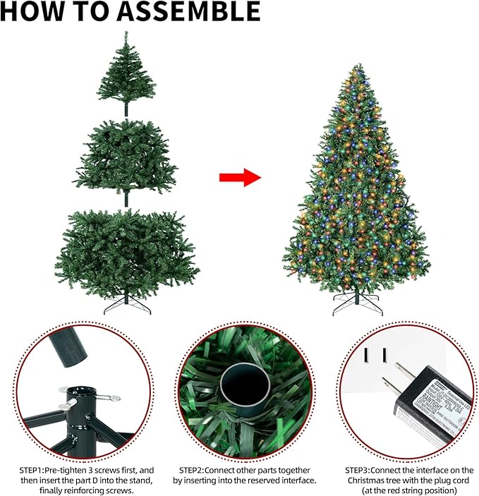 ININ 7FT Prelit Christmas Spruce Artificial Tree with Led Lights, Lighted Christmas Tree,Hinged Full Xmas Tree for Home Party Decoration,500 LED Lights,1592 Branch Tips, Metal Hinges & Foldable Base.