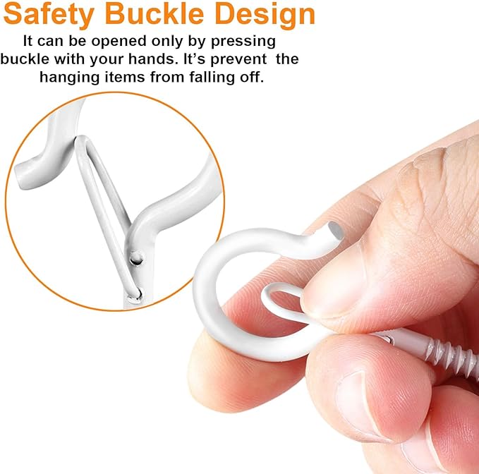 96 PCS Q-Hanger Hooks, Screw Hooks for Outdoor String Lights, Safety Buckle Design Cup Eye Hook for Hanging Christmas Lights, Plants, Mounted on Wall Ceiling, Include 1 Wing Nut Driver, White