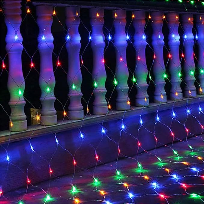 Dazzle Bright Christmas 200 LED Net Lights, 9.8 FT x 6.6 FT Connectable Mesh Lights Clear Wire with 8 Lighting Modes, Christmas Decorations for Indoor Outdoor Bush Yard Garden Decor (Multi-Colored)