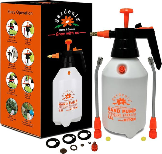 Handheld Pumping Sprayer Viton Seals Sprayers in Lawn and Garden, Spray Bottles for Cleaning Chemical Sprayer Continuous Spray Bottle for Plants 1.5L Plus (0.4 Gal/51oz)