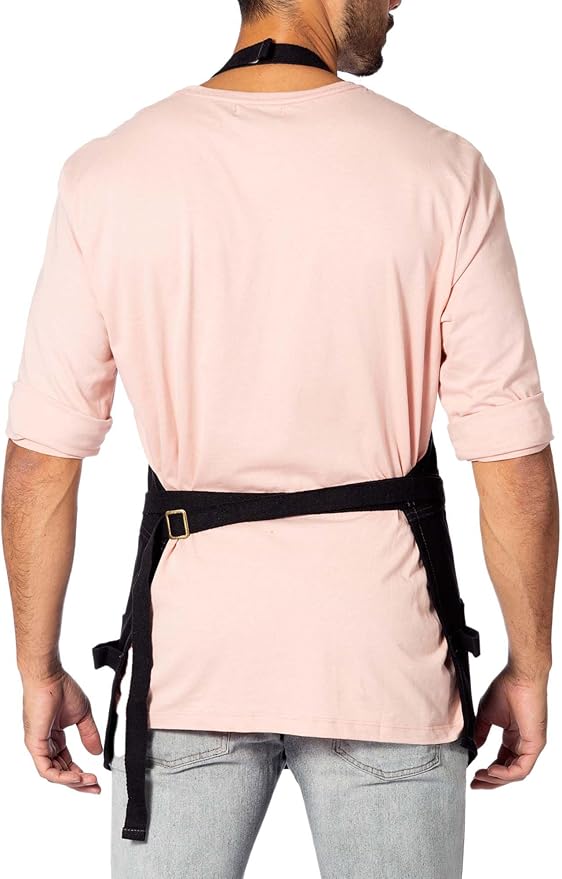 Under NY Sky Tool Black Apron – Heavy-Duty Waxed Canvas, Leather Reinforcement, Extra Pockets – Adjustable for Men and Women – Pro Mechanic, Woodworker, Blacksmith, Plumber, Electrician, Welder Aprons