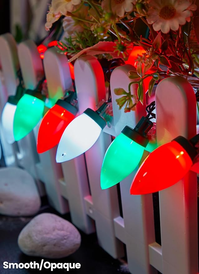 C9 Christmas Lights Outdoor Waterproof, 81 Feet 100 LED C9 String Lights with Timer & 8 Light Mode, Connectable Christmas Tree Lights for Indoor Outside Roofline Decoration, Red, Green & Pure White