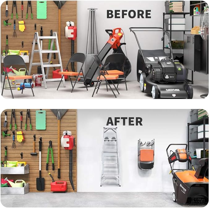 TORACK Garage Hooks Tool Organizer, 4 Pack Heavy Duty Steel 12" Wave Hooks, Wall Mount Garage Storage Utility Hook for Car Tires, Ladder, Chairs, Power Tools, Garden Tools