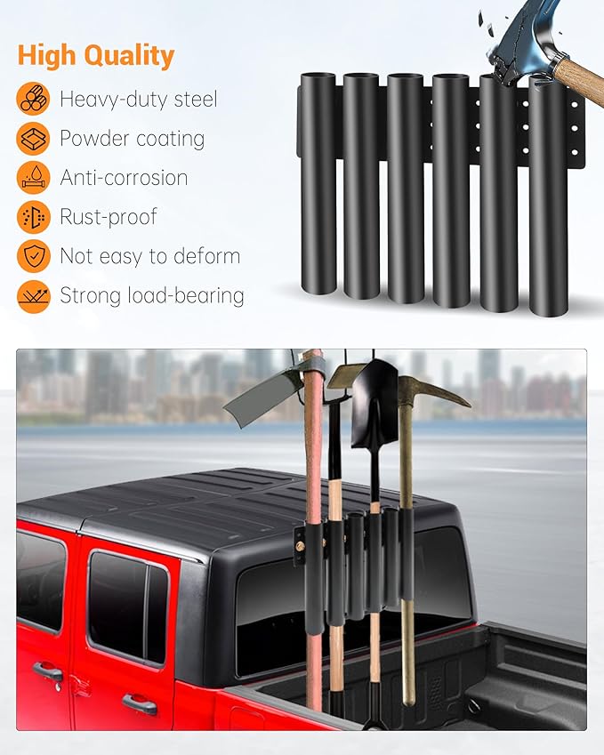 6-Hole Shovel Holder for Truck, Heavy Duty Trailer Tool Rack for Trimmer, Rake, Lawn Tools, Landscape Hand Tools