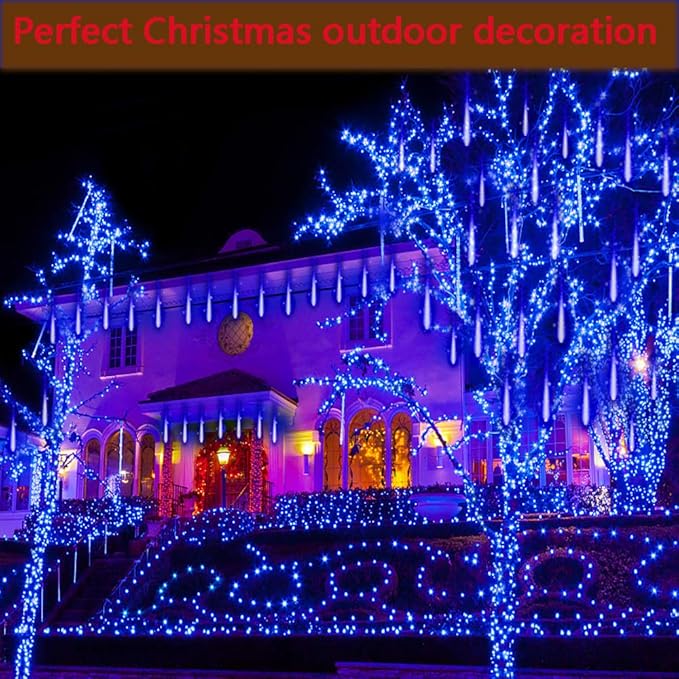 Kwaiffeo Outdoor Christmas Decorations, 24 Tubes(Equivalent to 3 Sets of 8-Tubes) LED Meteor Shower Lights for Xmas Halloween Decor Yard Lawn Outside Party, Outdoor Lighted Christmas-Themed Ornaments