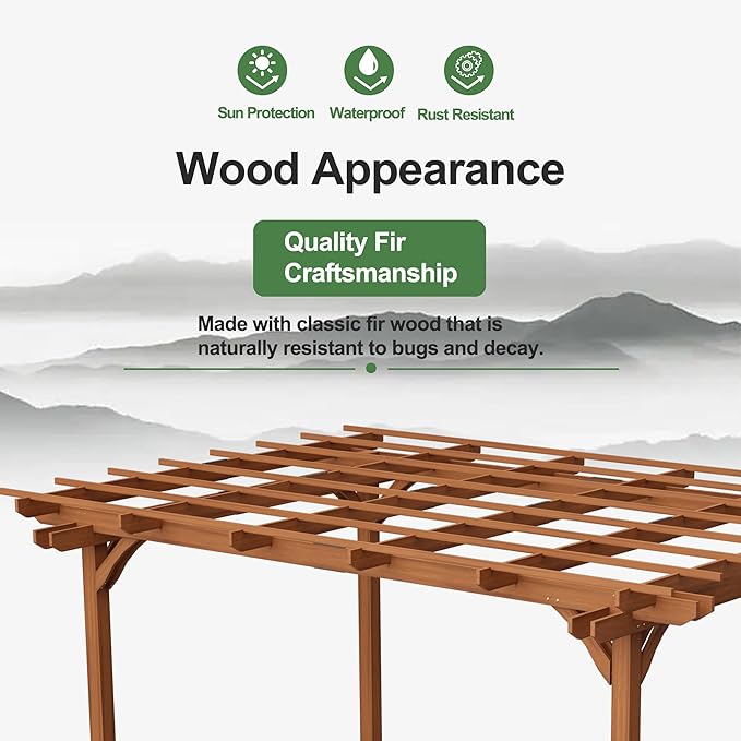 12' x 10' Outdoor Wood Pergola, Wooden Patio Pergola Gazebo Sunshade for Climbing Plant Support, Garden, Patio, Backyard, Deck, Brown