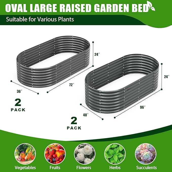 A ANLEOLIFE 4-Pack 6X3X2ft & 8X4X2ft Deep Root Galvanized Raised Garden Beds Outdoor for Planting Vegetables Flowers Herb, Quartz Grey