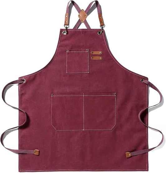 Tosewever Canvas Cross Back Chef Cotton Aprons for Men Women with Large Pockets