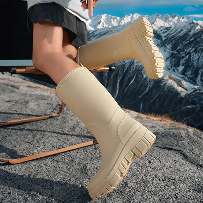 Nutropa Waterproof Mid Calf Women Rain Boots Lightweight Comfortable Wide Calf Garden Shoes