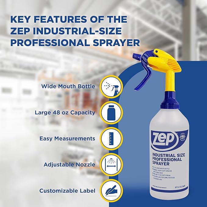 Zep Industrial Sprayer Bottle - 48 Ounces (Case of 8) C32810 - Up to 30 Foot Spray, Adjustable Nozzle