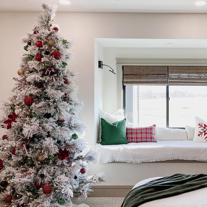 Fraser Hill Farm 5.0-Foot Snowy Pine Flocked Slim Christmas Tree, No Lights, FFSN050-0SN