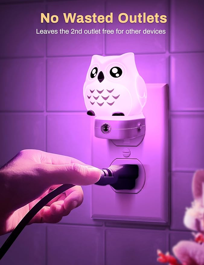 Owl Night Lights Plug Into Wall [2 Pack], Cute Night Light for Kids, 8-Color LED Night Light, Nightlight with Dusk to Dawn Sensor for Kids Room, Bathroom, Bedroom Décor, Children Gift