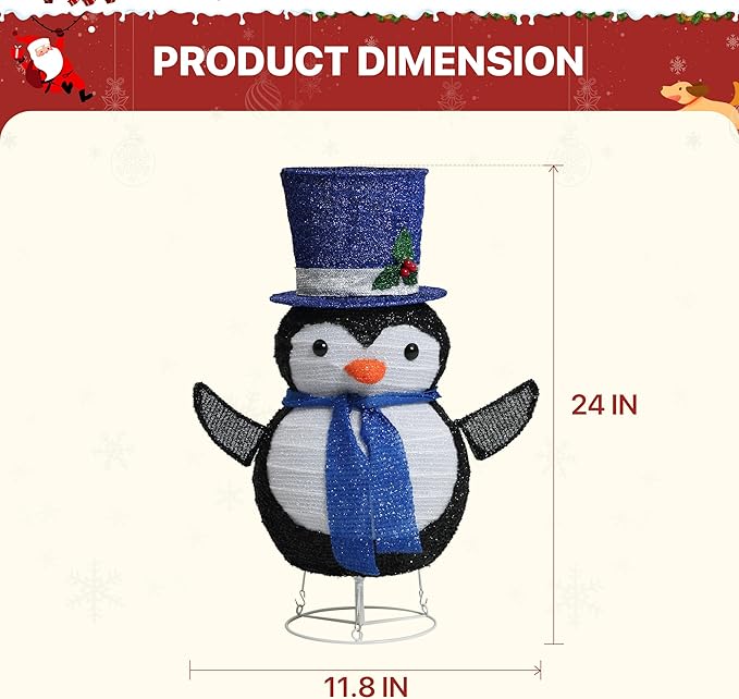 GENIMO Penguin Outdoor Christmas Decorations, 30 Lights Pop-up Lighted Warm White Light Pre-Lit Penguin with Hat for Holiday Decor Outside Indoor Home Lawn Yard Garden Patio Stakes(24 in)