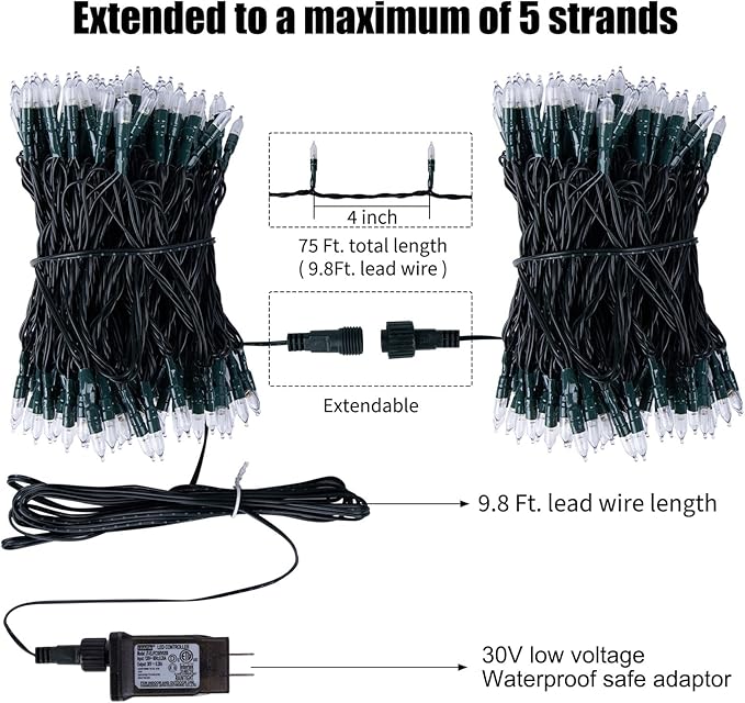 200 LED Christmas String Lights Outdoor 75 Ft. 9 Modes with Remote Timer Dimmer Extendable Mini Fairy Lights Plug in for Indoor Xmas Trees Wedding Decor, Warm White + Multicolored