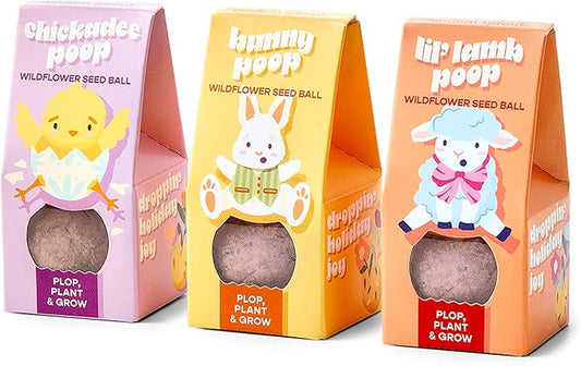 Modern Sprout Wildflower Seed Ball Poop - Easter Basket Essentials - Non-GMO, Hand-Rolled Clay Seed Bombs with Wildflower Seeds - Gardening Gift Set for Kids & Adults - (Easter Plop - Pack of 3)