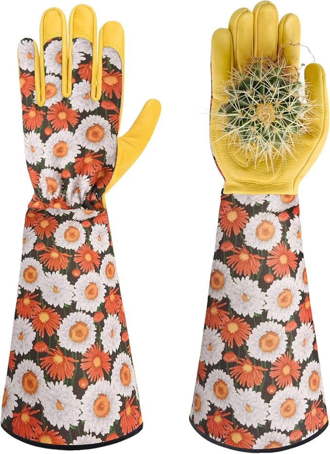 Long Gardening Gloves for Women Thorn Proof,Rose Pruning Cowhide Leather Garden Gloves for Cactus, Rose and Blackberry