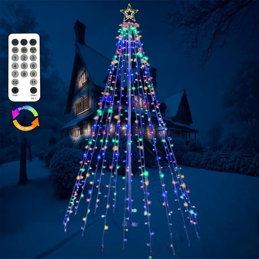 Christmas Decorations Christmas Tree Lights 10Ft Outdoor Star Lights Decor Waterproof Warm White & Multicolor