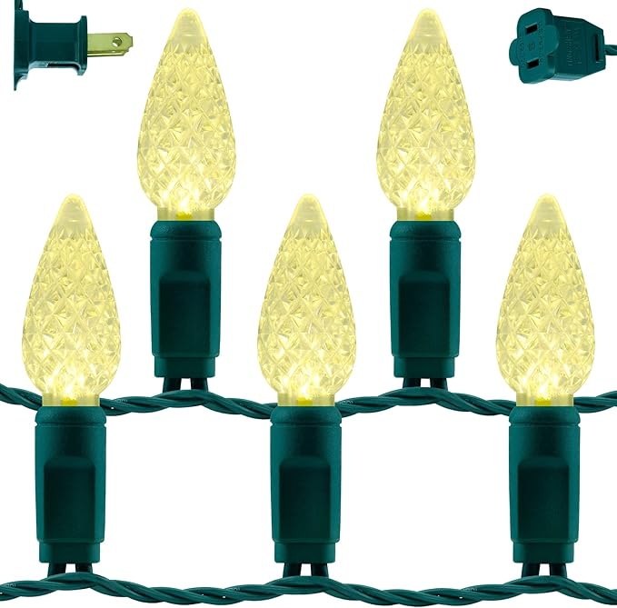 YULETIME Warm White C6 Strawberry LED Christmas Lights, 33 ft 100 Count 4" Spacing One-Piece High Waterproof UL Certified String Light (Warm White)