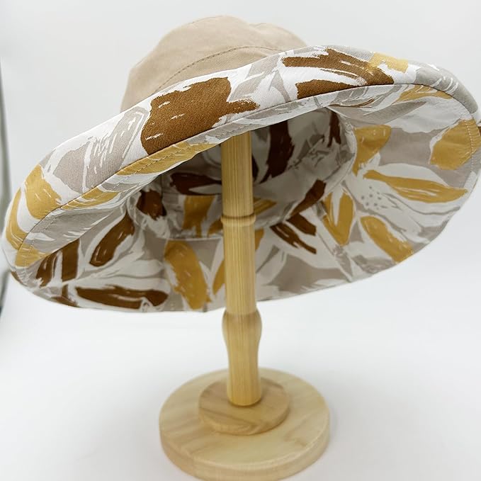 vidsel Womens Sun Hats Wide Brim Reversible Bucket Cotton Hat Packable Summer Travel Cap with Hat Clip,UV Protection