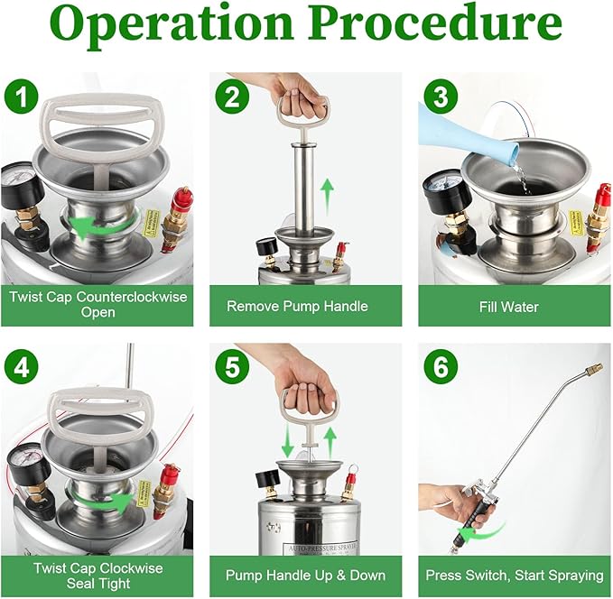 Stainless Steel Sprayer 3 Gallon - Steel Hand-Pump Sprayer, with 3.3-inch Reinforced Hose - Garden Sprayer for Home, Gardening, Ground Cleaning(3Gallon)