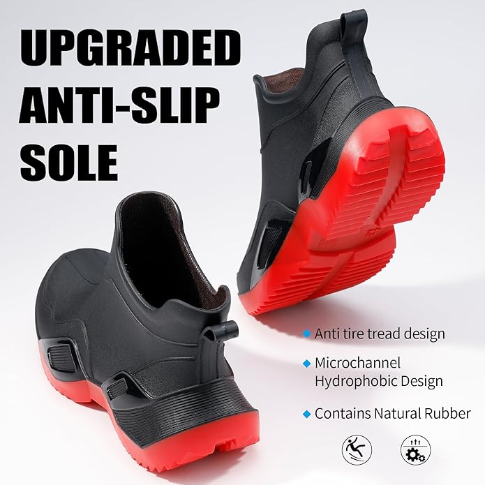 Women's Ankle Rain Boots - Slip On Waterproof Festival & Garden Shoes for Men - Comfortable Lightweight Rubber Wellies with Decorative Buckle