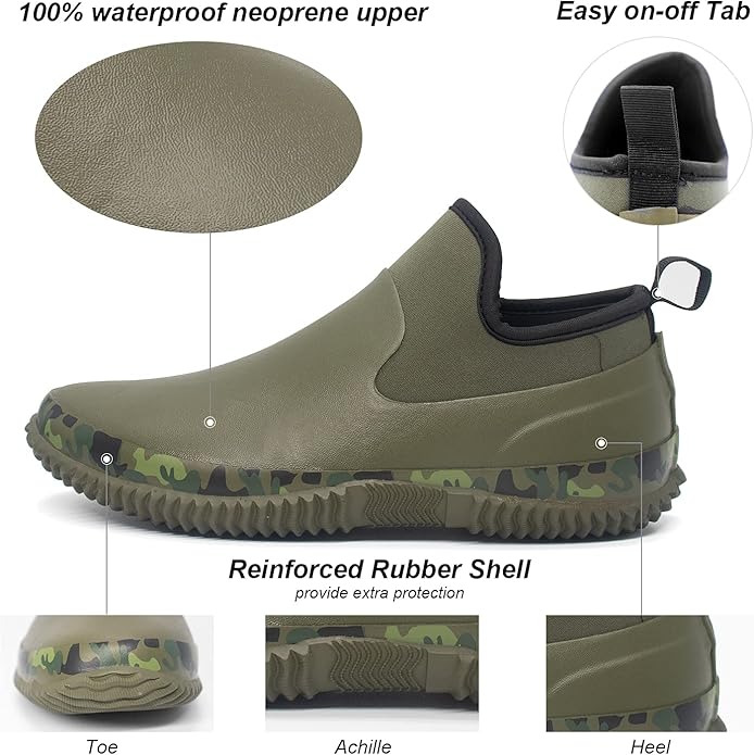 Unisex Waterproof Garden Shoes Ankle Rain Boots Mud Muck Rubber Slip-On Footwear with Comfort Insole for Women Men