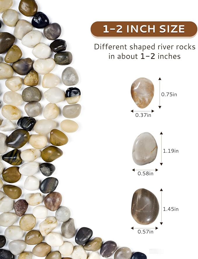 10 lbs River Rocks Pebbles 1-2 Inch Polished Decorative Stones Natural Pebbles for Plants,Aquarium Gravel,Vase Fillers,Zen Garden & Succulent Bowl - Smooth Indoor/Outdoor Landscaping Stones