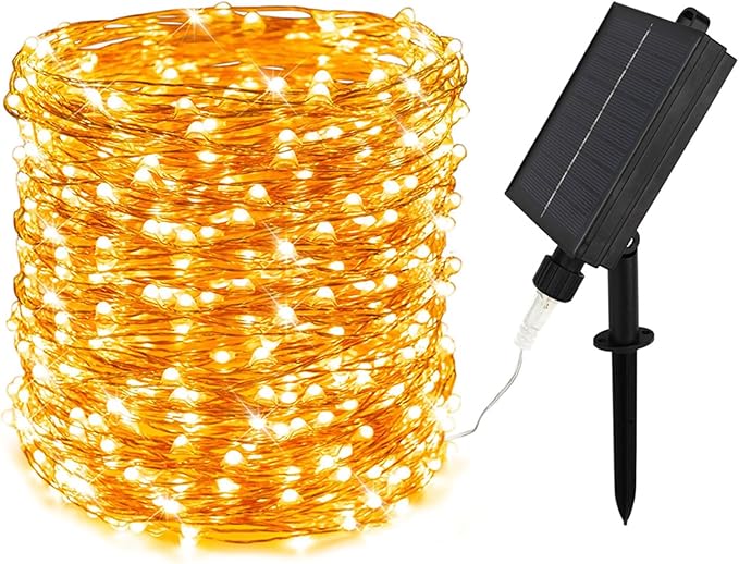 Solar String Lights for Outside,200FT 600 LEDs Solar Fairy Lights,Waterproof 8 Modes Button Outdoor String Light for Patio Garden Backyard Tree Wedding Christmas,Copper Wire,Warm White