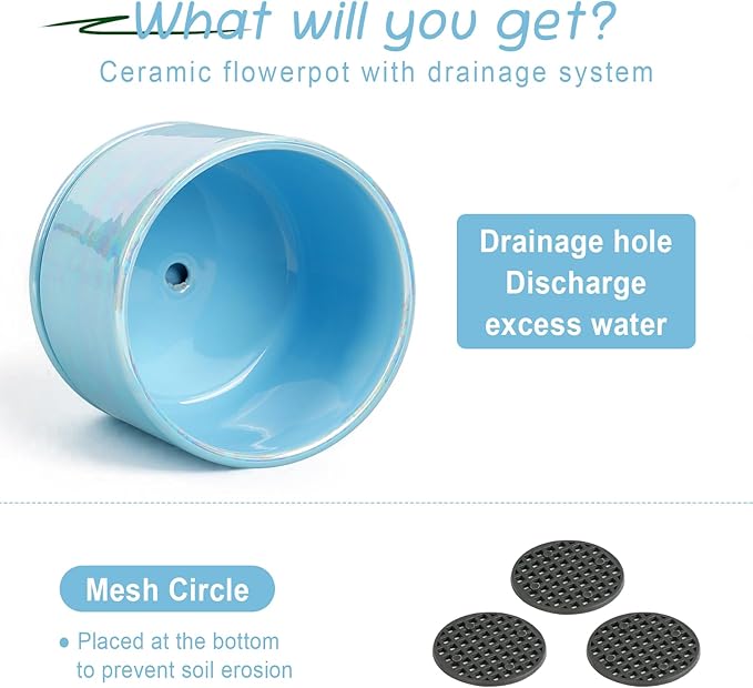 EFISPSS Ceramic Planter 4+5+6 Inch Ceramic Flower pots for Indoor Plants with Drainage,for Succulent Cactus,Garden Planters,Modern Decorative for Home Blue Pearl Glaze Plant Pots