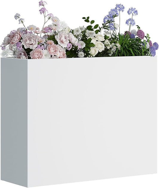 Tall Metal Planter for Outdoor Plants,38"Lx13"Wx30"H All-Weather Durable Plant Box,Large Rectangular Planter with Drainage Holes & Removable Shelf,Modern Decor for Tall Small Plants, Trees, Flowers