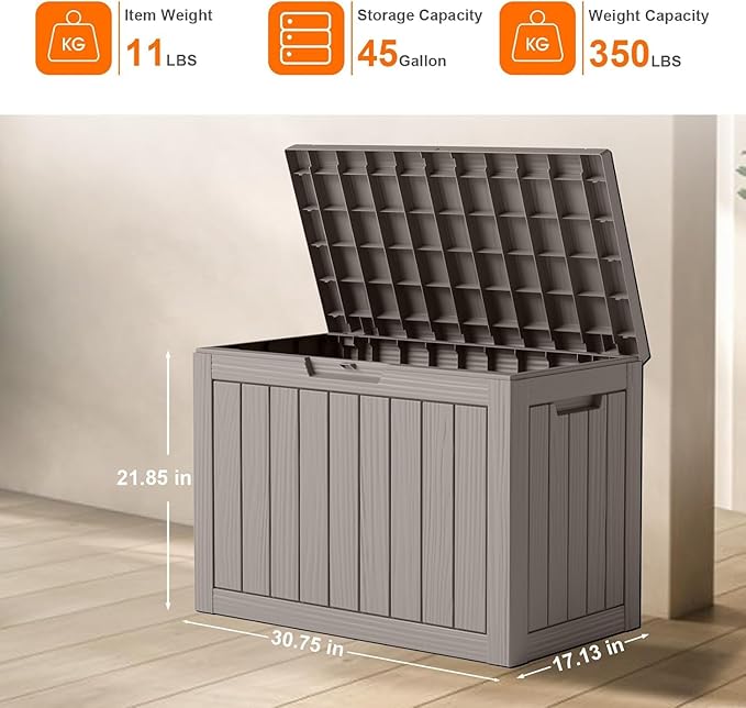 45 Gallon Waterproof Resin Deck Box, UV Resistant Outdoor Storage for Garden, Patio, Porch, Delivery, Beige