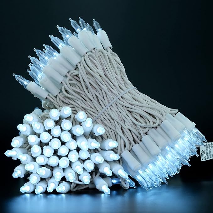 YULETIME 200 Cool White LED Christmas Lights, 66 Feet White Wire UL Certified Commercial Grade Holiday String Light Set