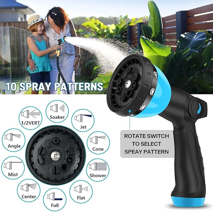 50 ft Expandable Garden Hose - Kink Free Flexible Water Hose with Thumb-Controlled 10-Function Nozzle, 3/4 Solid Brass Connectors, Retractable Latex Core - Lightweight Expanding Hose