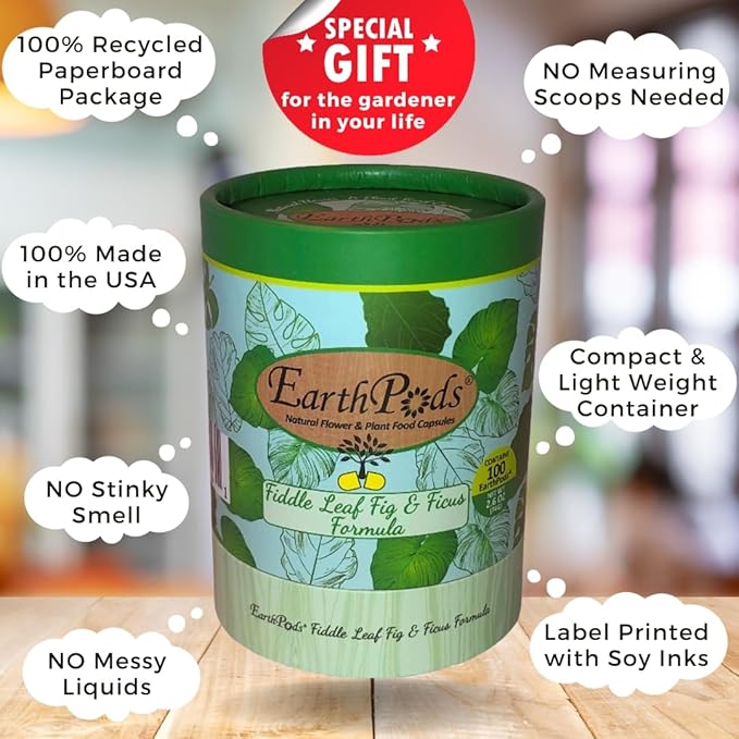 EarthPods® Fiddle Leaf Fig Fertilizer Spikes – 100 Organic Plant Food Capsules for Ficus, Monstera, Rubber Tree, Dracaena, Pothos, Calathea - Made in USA