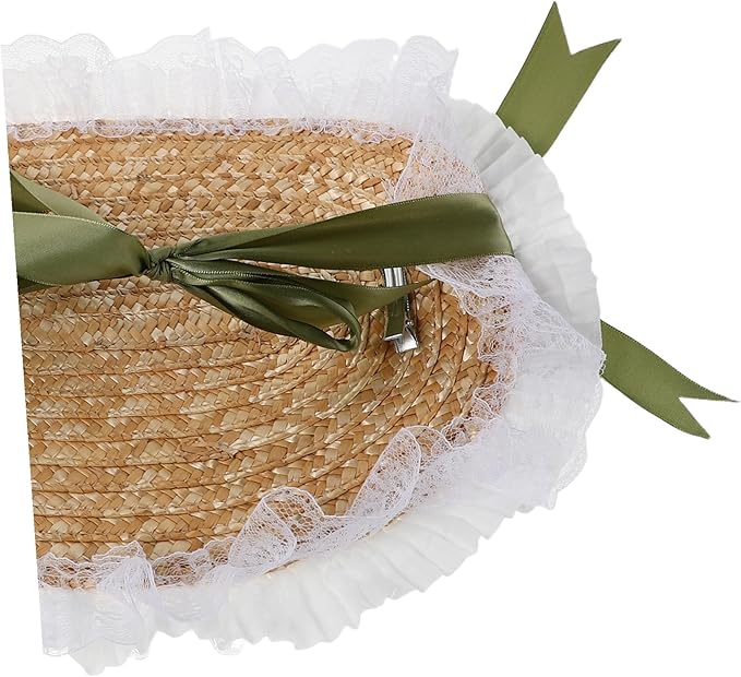 Vintage Lolita Straw Sun Hat with Adjustable Bowknot Ribbon Lightweight Breathable Bonnet for Women Elegant Victorian Cottagecore Accessory for Garden Parties Beach Sun Protection Green