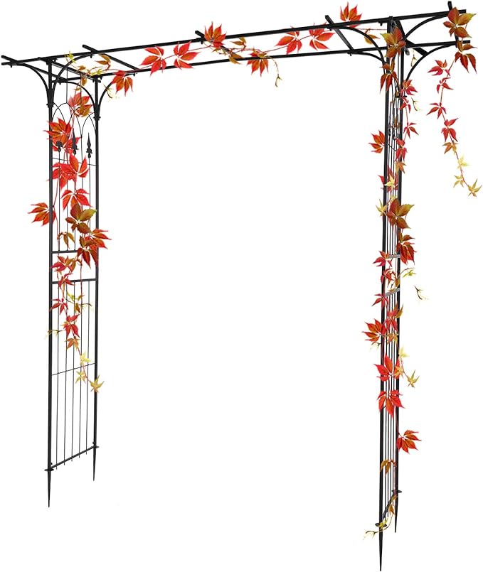 VINGLI Garden Arbor, Arch Archway for Wedding Ceremony Party, Steel Garden Trellis for Plant Climbing, Christmas Decorations Pergola for Backyard, Lawn (Black)