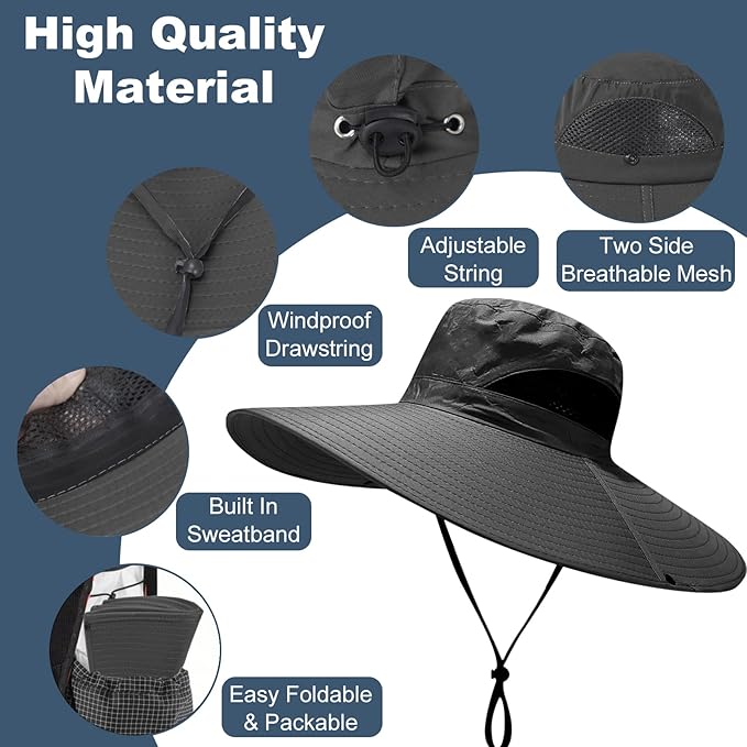 Super Wide Brim Fishing Hat for Men and Women,UPF50+ Waterproof Bucket Hat for Fishing, Hiking, Camping