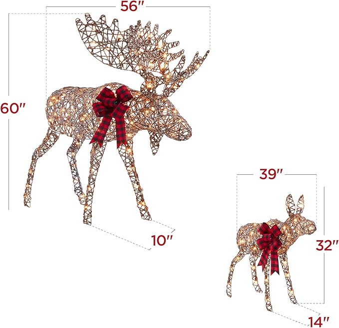 Best Choice Products 5ft 2-Piece Moose Family, Lighted Outdoor Christmas Yard Decoration, Light-Up Décor Set w/ 370 LED Lights, Zip Ties - Rattan