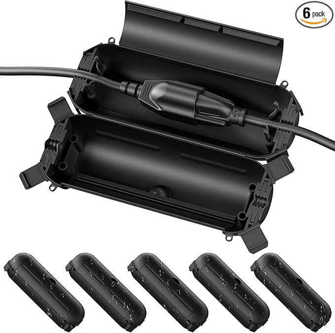 Flemoon [6 Pack] Outdoor Extension Cord Safety Cover with Waterproof Seal, Weatherproof Electrical Connection Box to Protect Outdoor Outlet, Plug, Socket, Christmas Holiday Decoration Light, Black