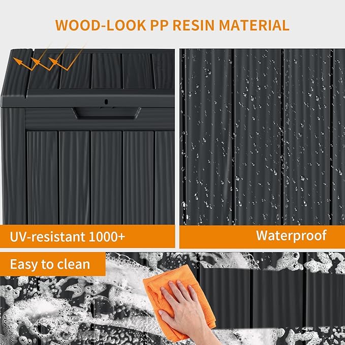 DRATO Deck Boxes, 28 Gallon Outdoor Storage Box for Patio Cushion, Garden Tools, Waterproof and UV Resistant, Lockable Black